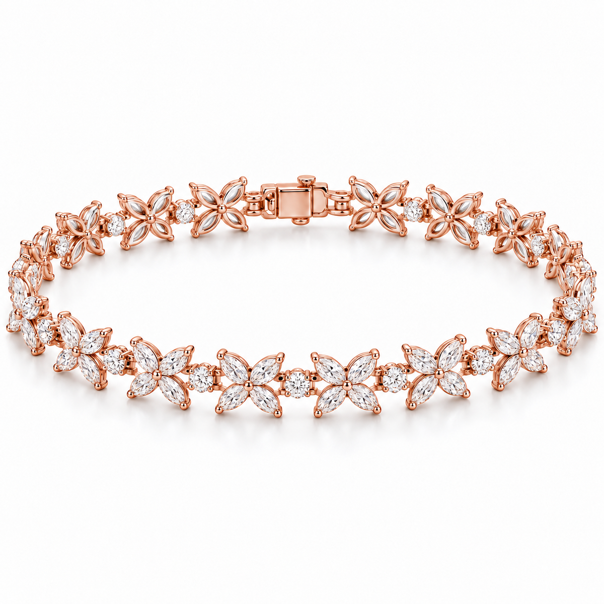 Marquise & Round Petal lab-grown diamond bracelet in 14K rose gold — illustrative design rendering