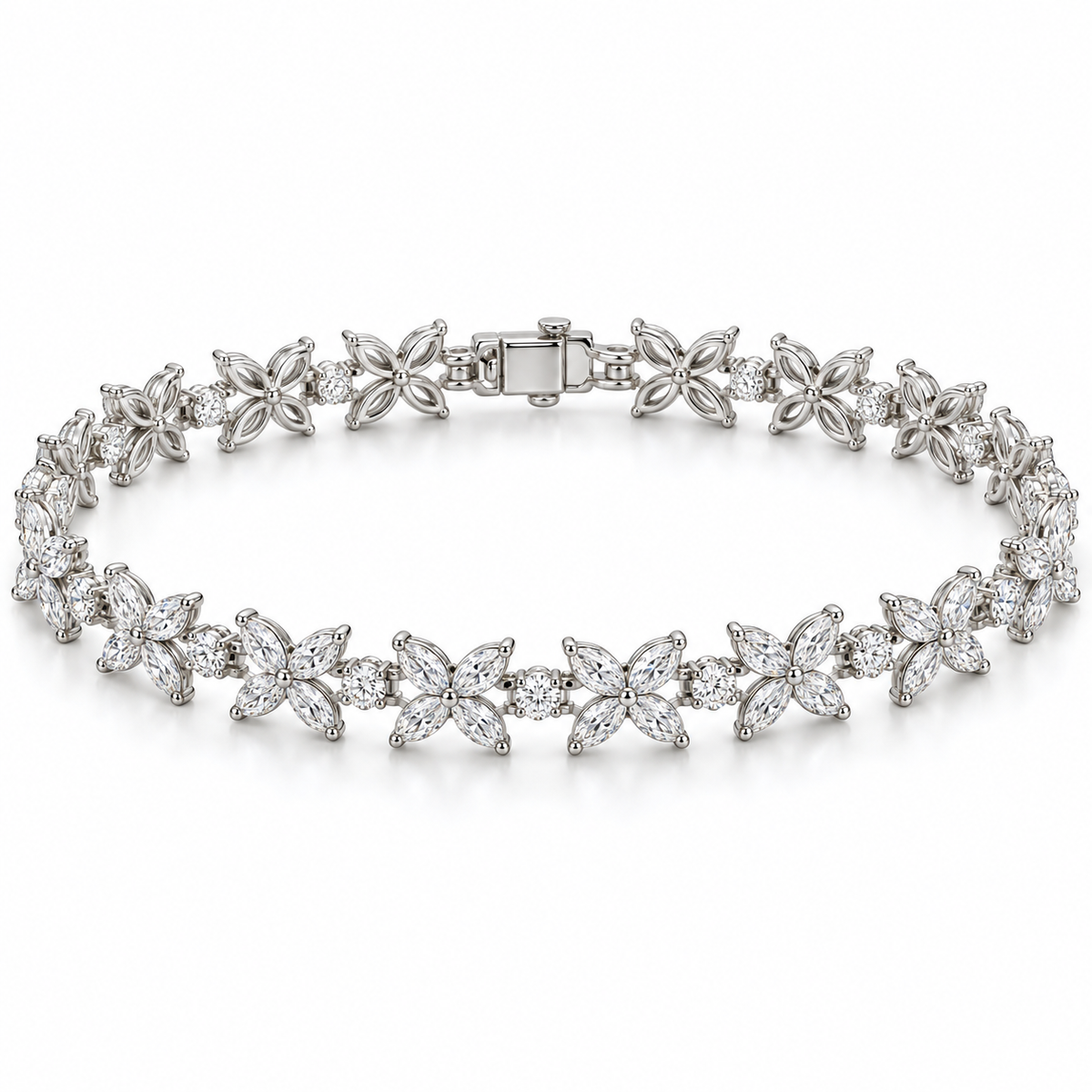 Marquise & Round Petal lab-grown diamond bracelet in 14K white gold — illustrative design rendering