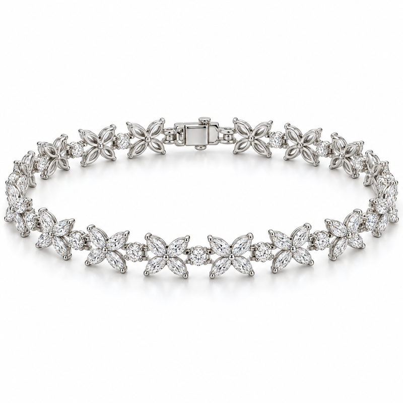 Marquise & Round Petal lab-grown diamond bracelet in 14K white gold — illustrative design rendering
