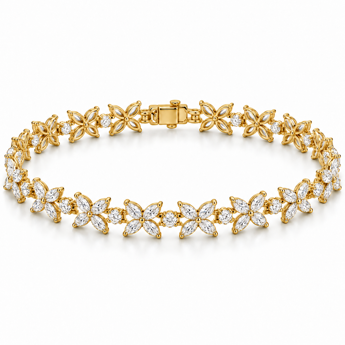Marquise & Round Petal lab-grown diamond bracelet in 14K yellow gold — illustrative design rendering