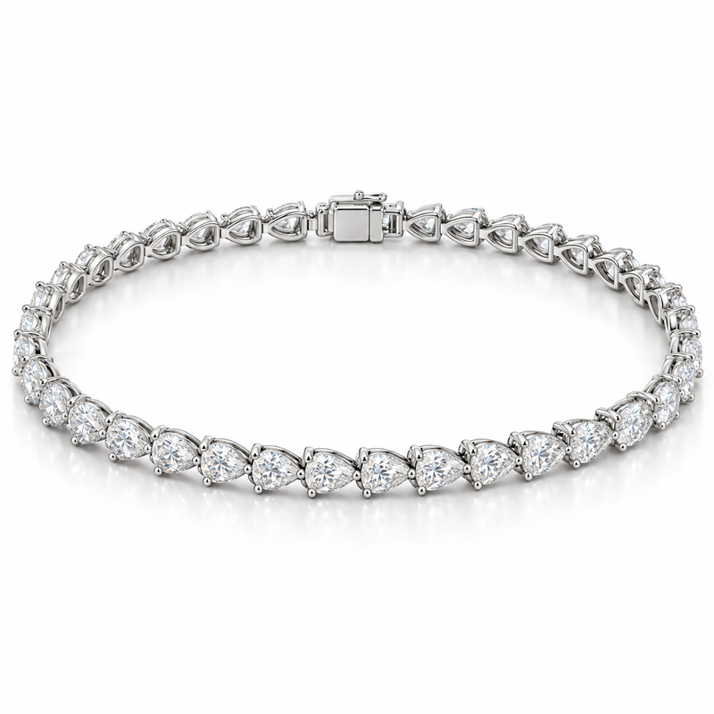 East-West Pear Tennis lab-grown diamond bracelet in 14K white gold — illustrative design rendering