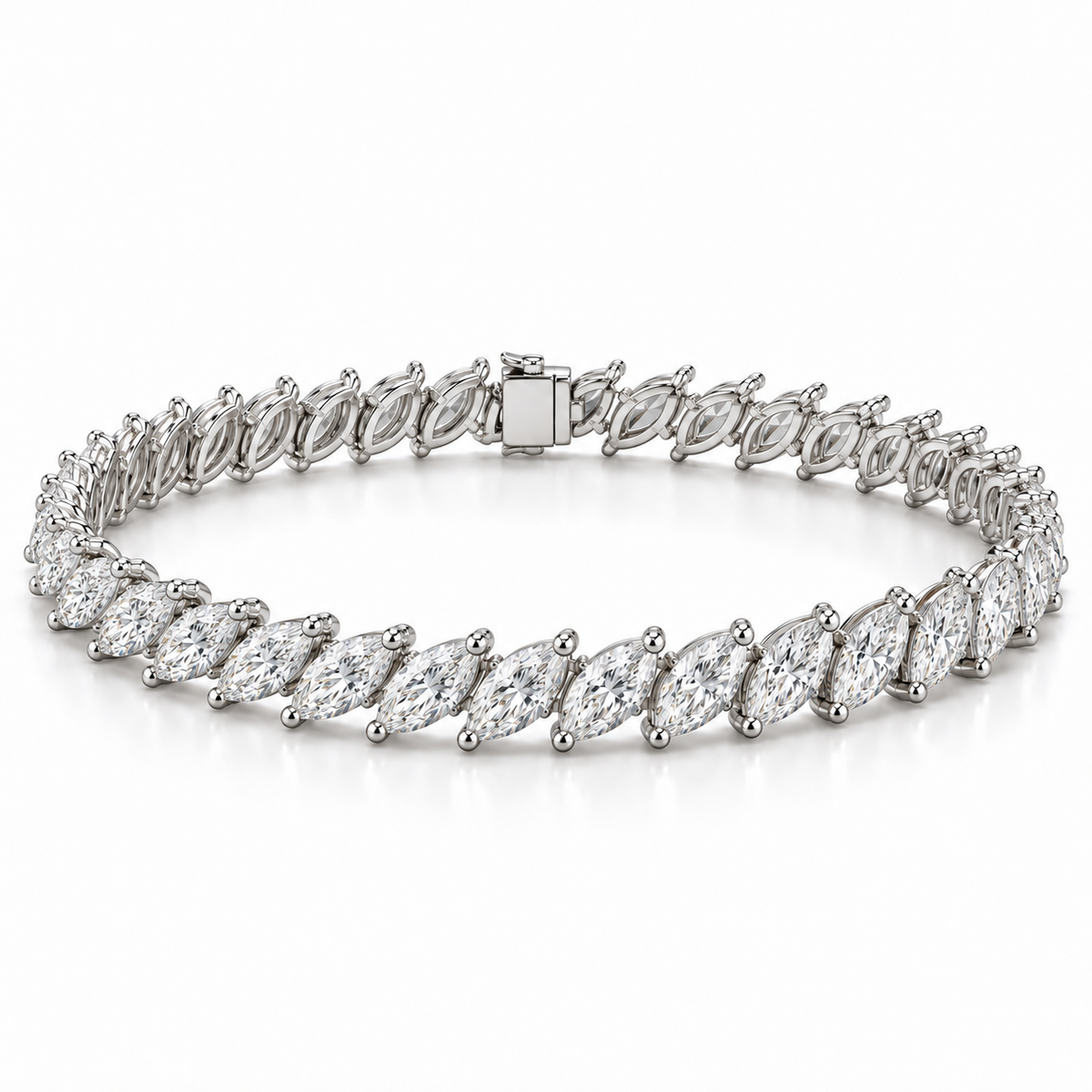 Diagonal Marquise Tennis lab-grown diamond bracelet in 14K white gold, alternate view — illustrative design rendering