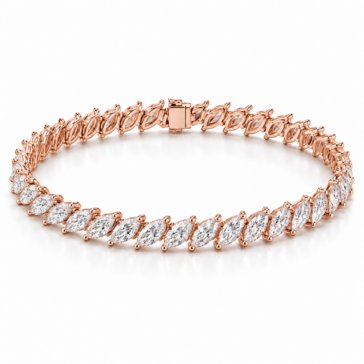 Diagonal Marquise Tennis lab-grown diamond bracelet in 14K rose gold — illustrative design rendering