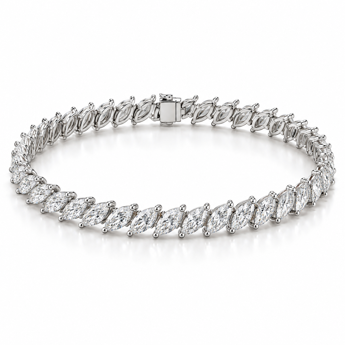 Diagonal Marquise Tennis lab-grown diamond bracelet in 14K white gold — illustrative design rendering