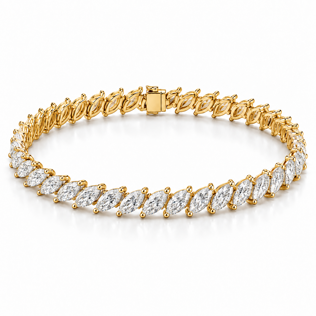 Diagonal Marquise Tennis lab-grown diamond bracelet in 14K yellow gold — illustrative design rendering