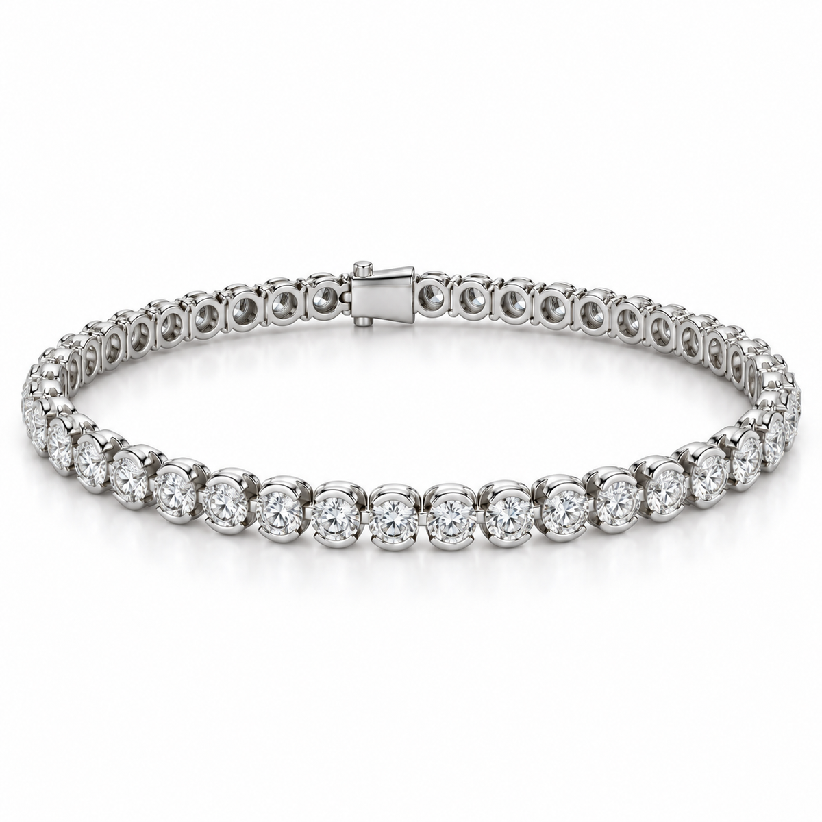 Round Half-Bezel Tennis lab-grown diamond bracelet in 14K white gold, alternate view — illustrative design rendering