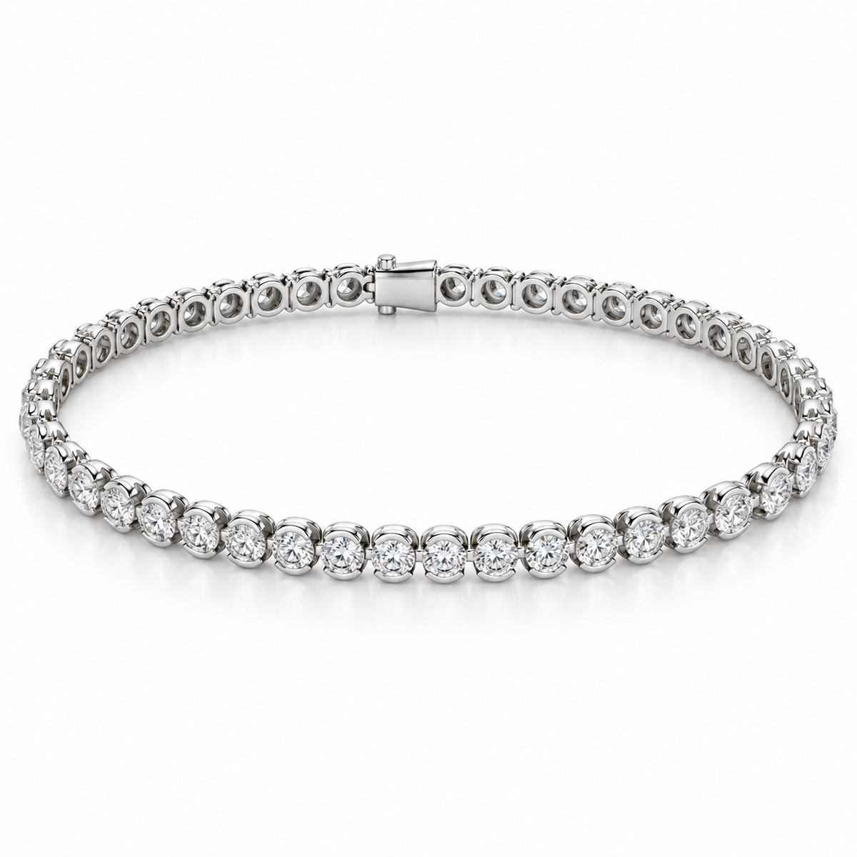 Round Half-Bezel Tennis lab-grown diamond bracelet in 14K white gold — illustrative design rendering