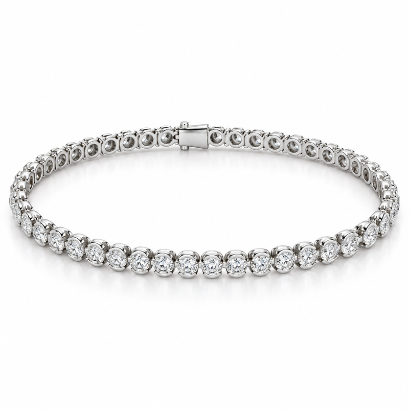 Round Half-Bezel Tennis lab-grown diamond bracelet in 14K white gold — illustrative design rendering