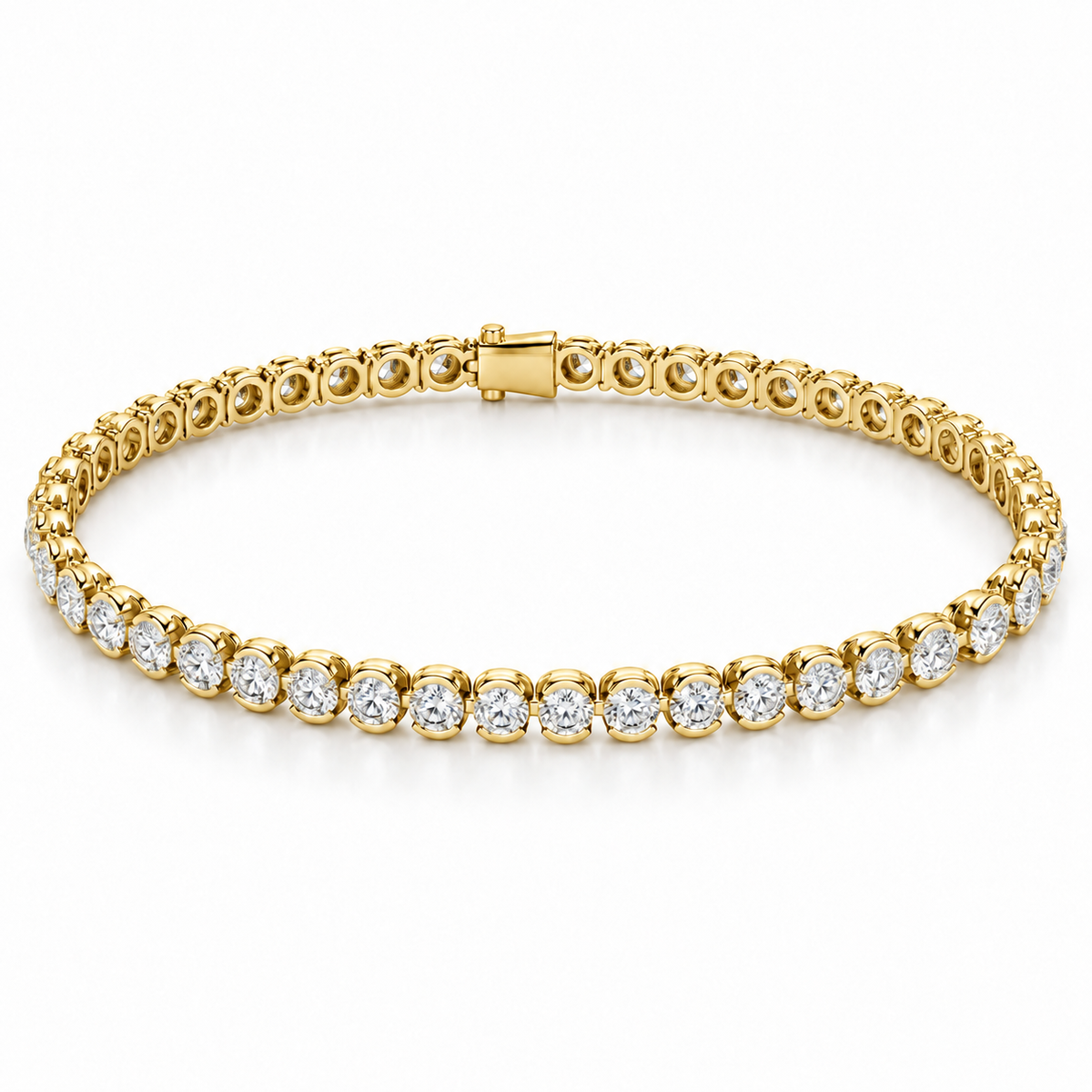 Round Half-Bezel Tennis lab-grown diamond bracelet in 14K yellow gold — illustrative design rendering