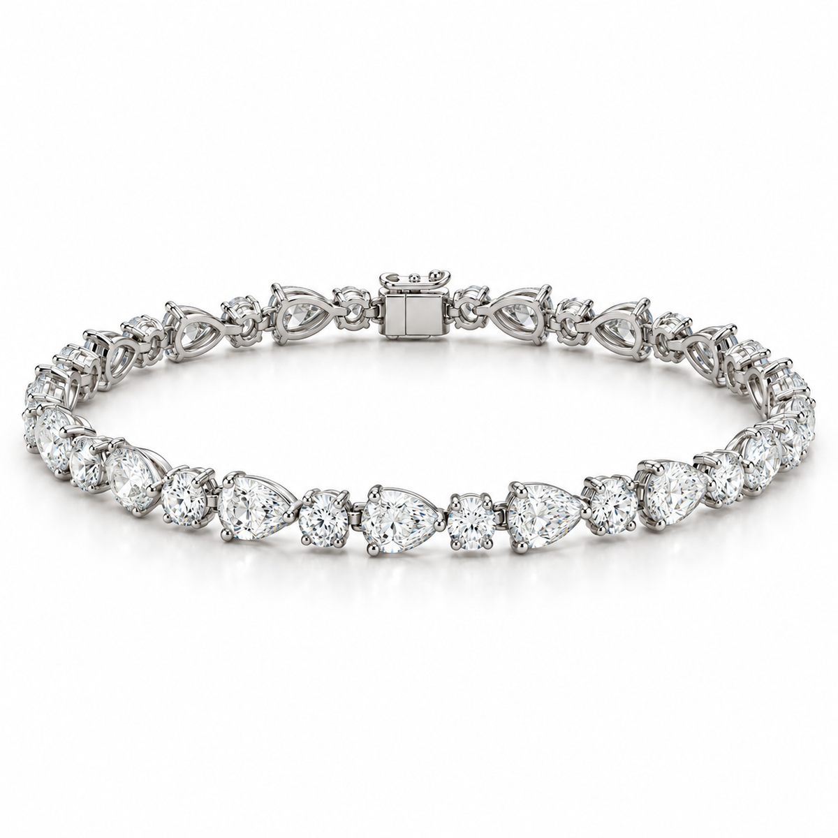 Round & Pear Alternating lab-grown diamond bracelet in 14K white gold, alternate view — illustrative design rendering