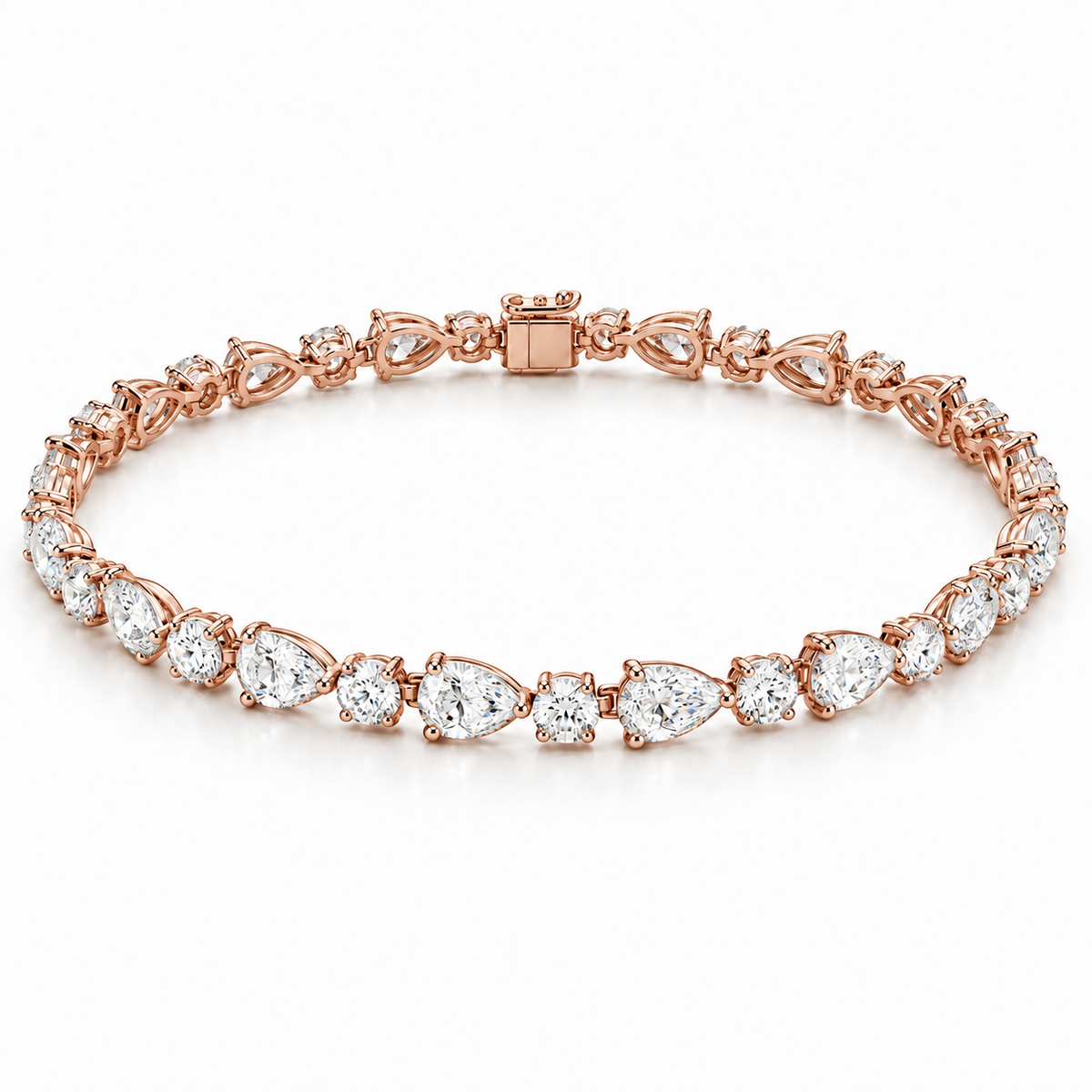 Round & Pear Alternating lab-grown diamond bracelet in 14K rose gold — illustrative design rendering