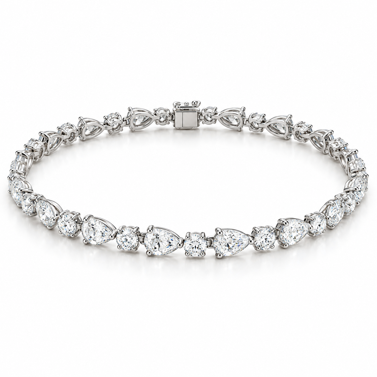 Round & Pear Alternating lab-grown diamond bracelet in 14K white gold — illustrative design rendering