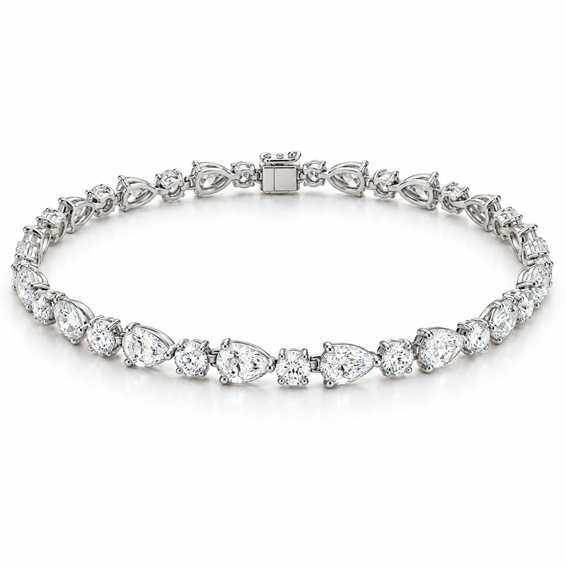 Round & Pear Alternating lab-grown diamond bracelet in 14K white gold — illustrative design rendering
