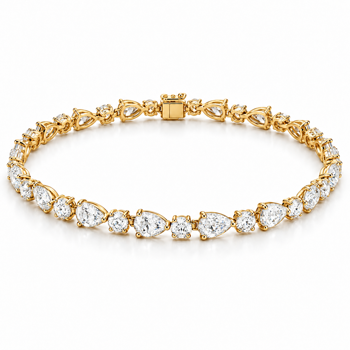Round & Pear Alternating lab-grown diamond bracelet in 14K yellow gold — illustrative design rendering