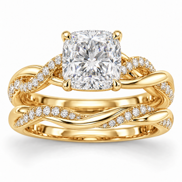 Cushion Woven bridal set in 14K yellow gold — illustrative render