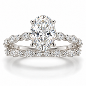 Oval Botanical bridal set in 14K white gold — illustrative render