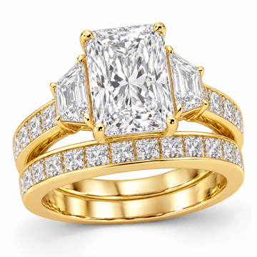 Radiant Architectural bridal set in 14K yellow gold — illustrative render