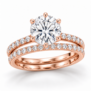 Round Double Band bridal set in 14K rose gold — illustrative render