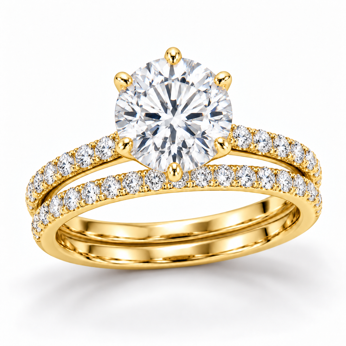 Round Double Band bridal set in 14K yellow gold — illustrative render