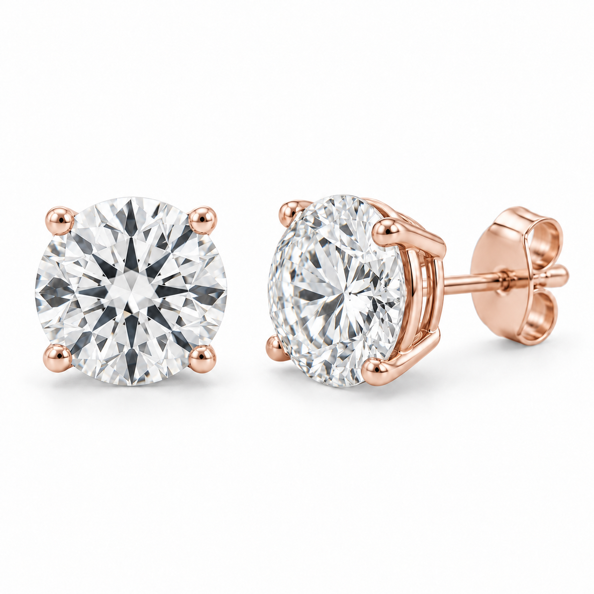 Classic round lab diamond studs in 14K rose gold — design rendering