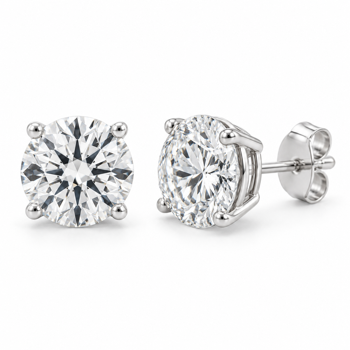 Green Acres Jewelry classic round lab diamond stud earrings in white gold — design rendering
