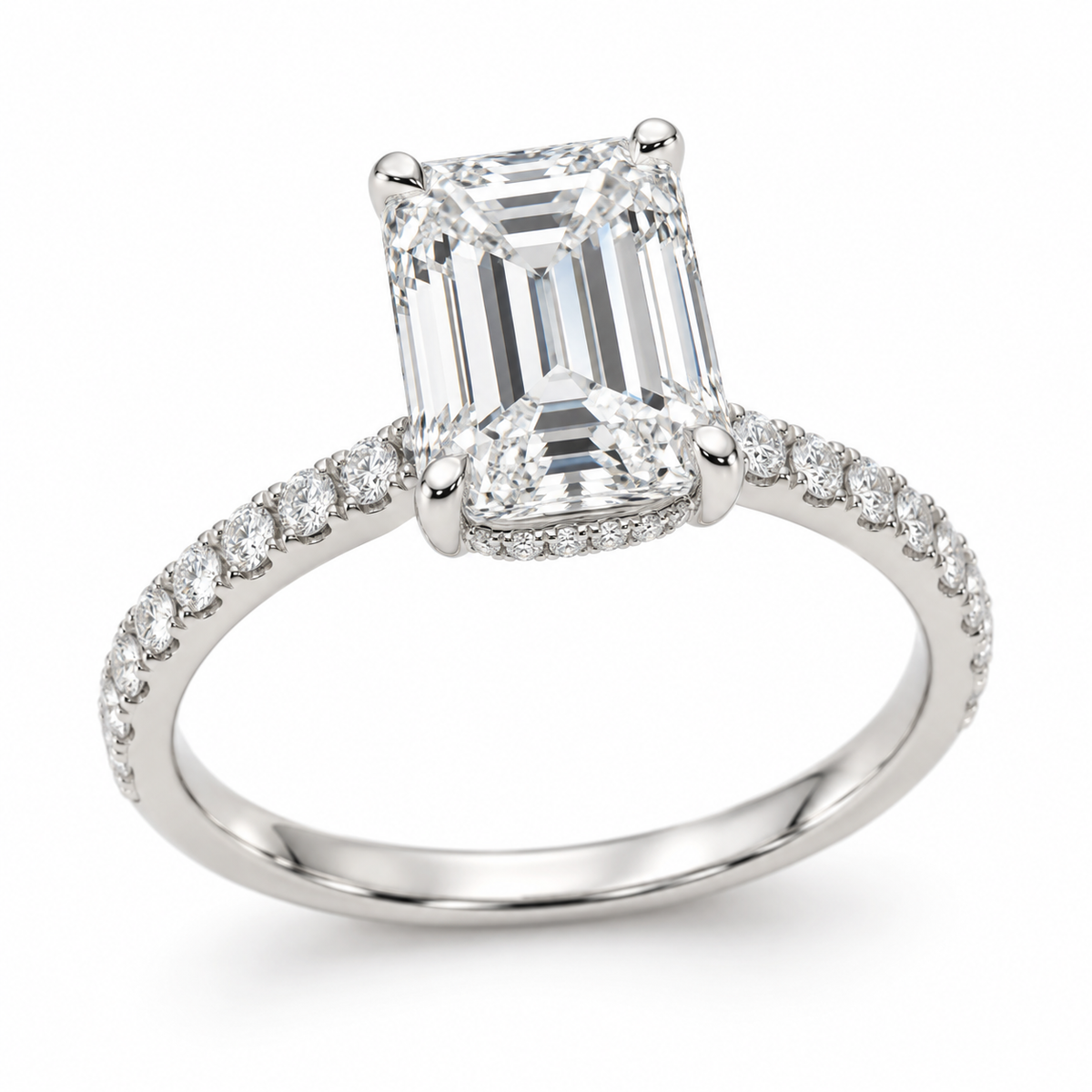 Illustrative render — Emerald Hidden Halo Lab-Grown Diamond Engagement Ring — main view