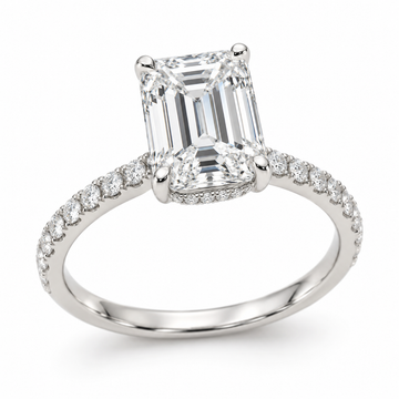 Illustrative render — Emerald Hidden Halo Lab-Grown Diamond Engagement Ring — main view
