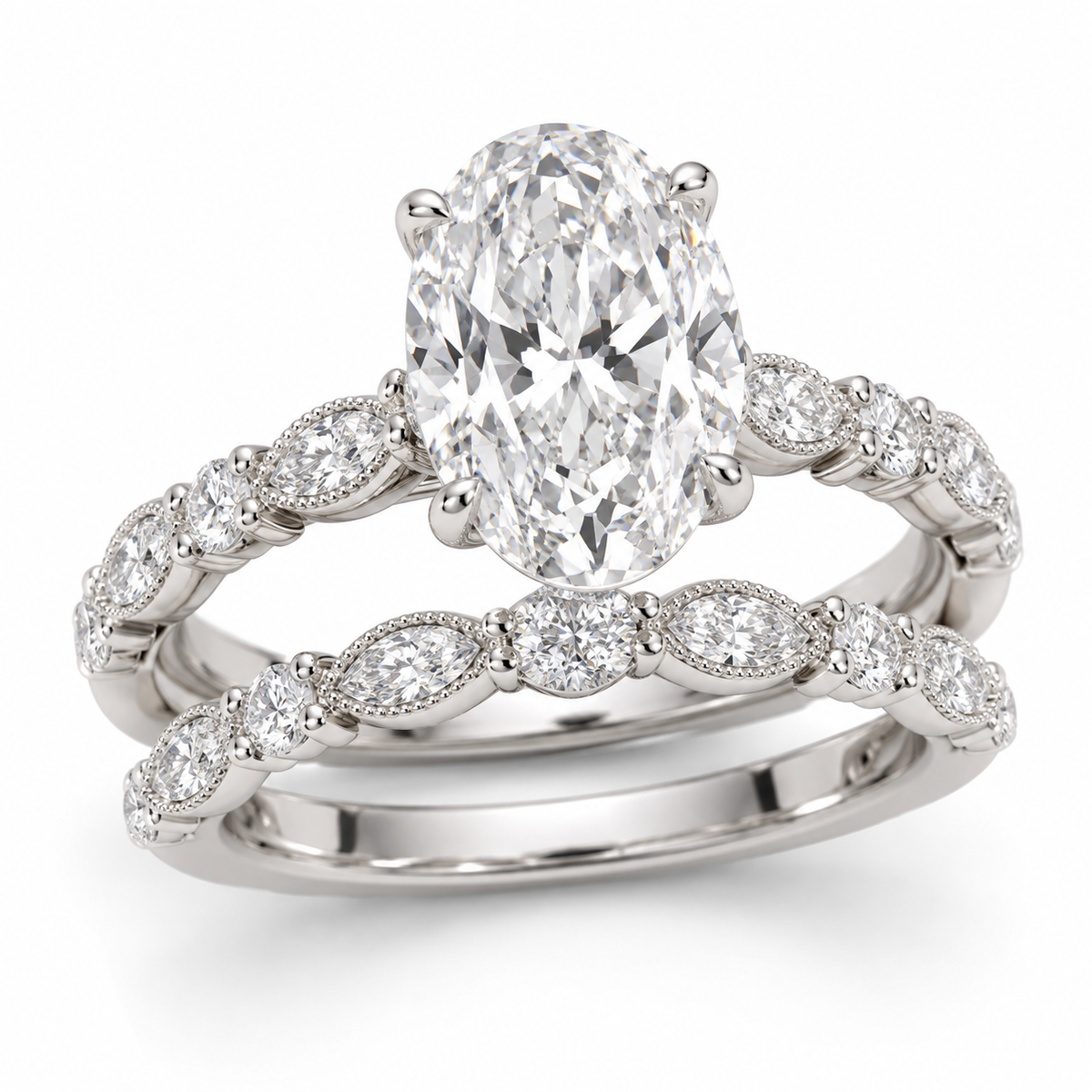 Illustrative render — Oval Lab-Grown Diamond Bridal Set — main view