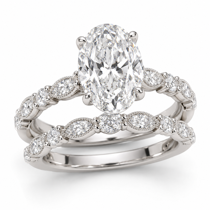 Illustrative render — Oval Lab-Grown Diamond Bridal Set — main view
