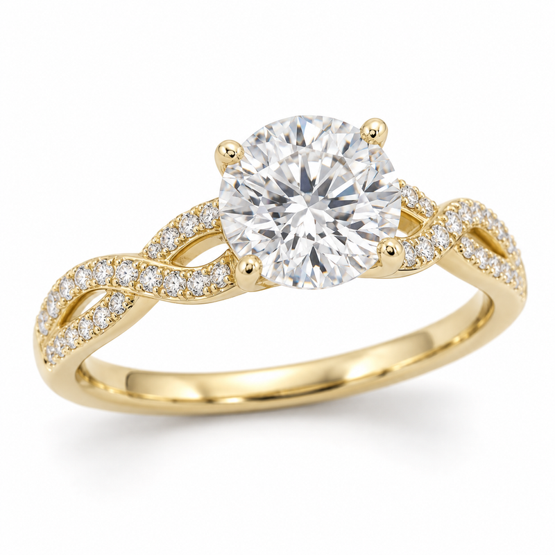 Illustrative render — Round Double Twist Lab-Grown Diamond Engagement Ring — main view