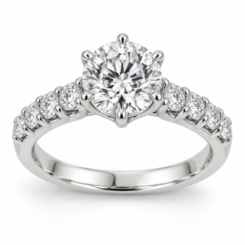Illustrative render — Round Split Prong Accent Lab-Grown Diamond Engagement Ring — main view