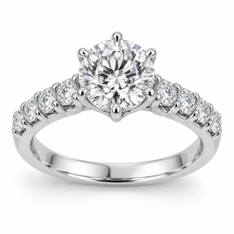 Illustrative render — Round Split Prong Accent Lab-Grown Diamond Engagement Ring — main view