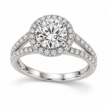 Illustrative render — Round Split Shank Halo Lab-Grown Diamond Engagement Ring — main view