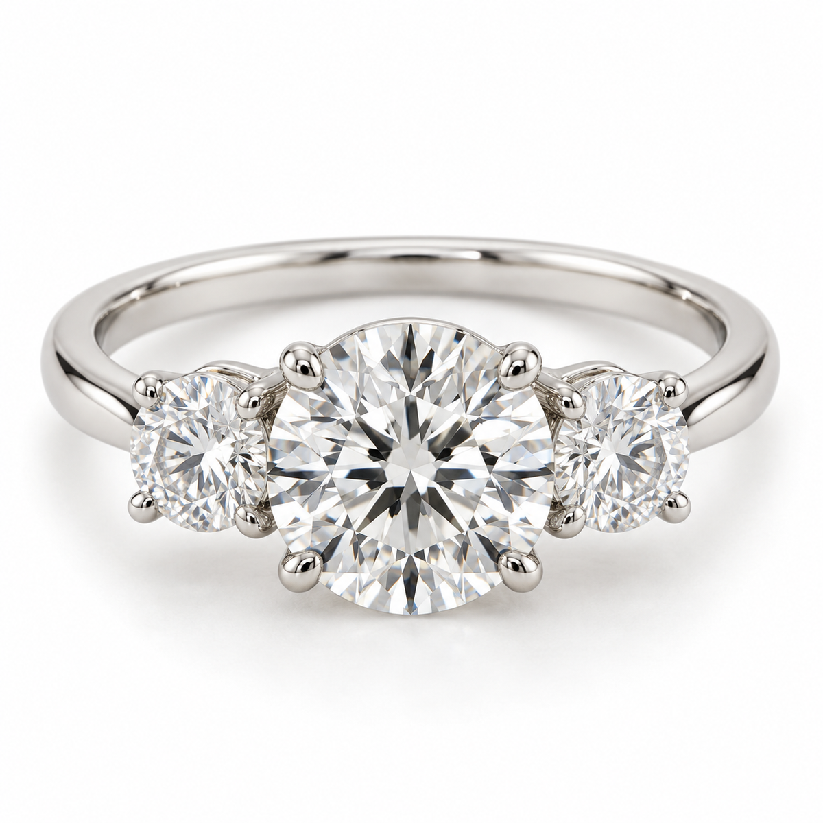 Illustrative render — Round Three-Stone Lab-Grown Diamond Engagement Ring — main view
