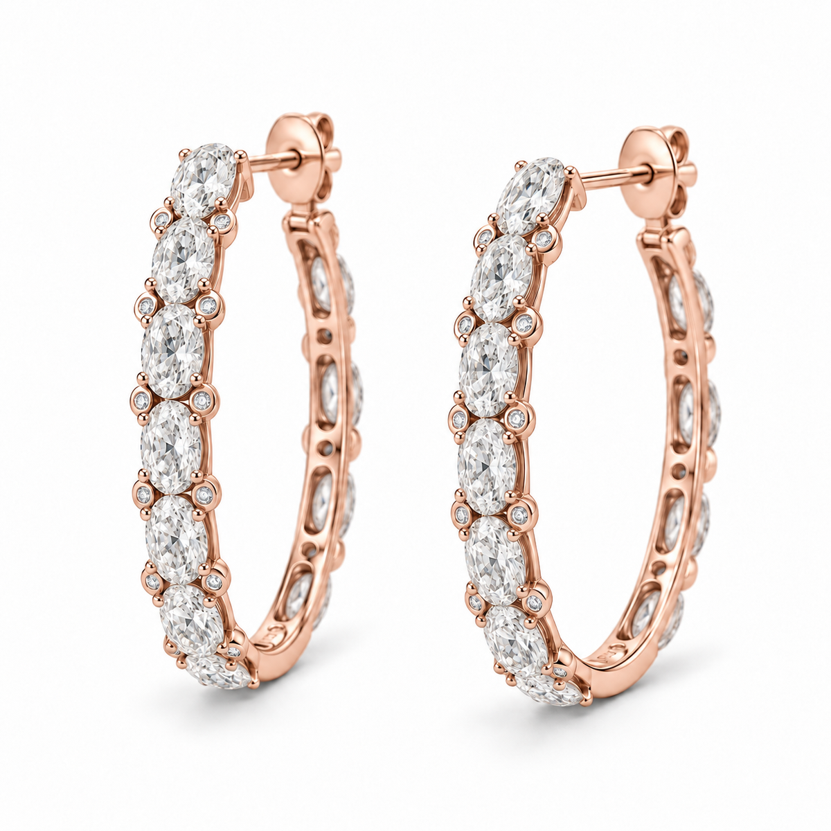 Oval & Round Accent Lab Diamond Hoops - 3.82 CTW in 14K Rose Gold — design rendering