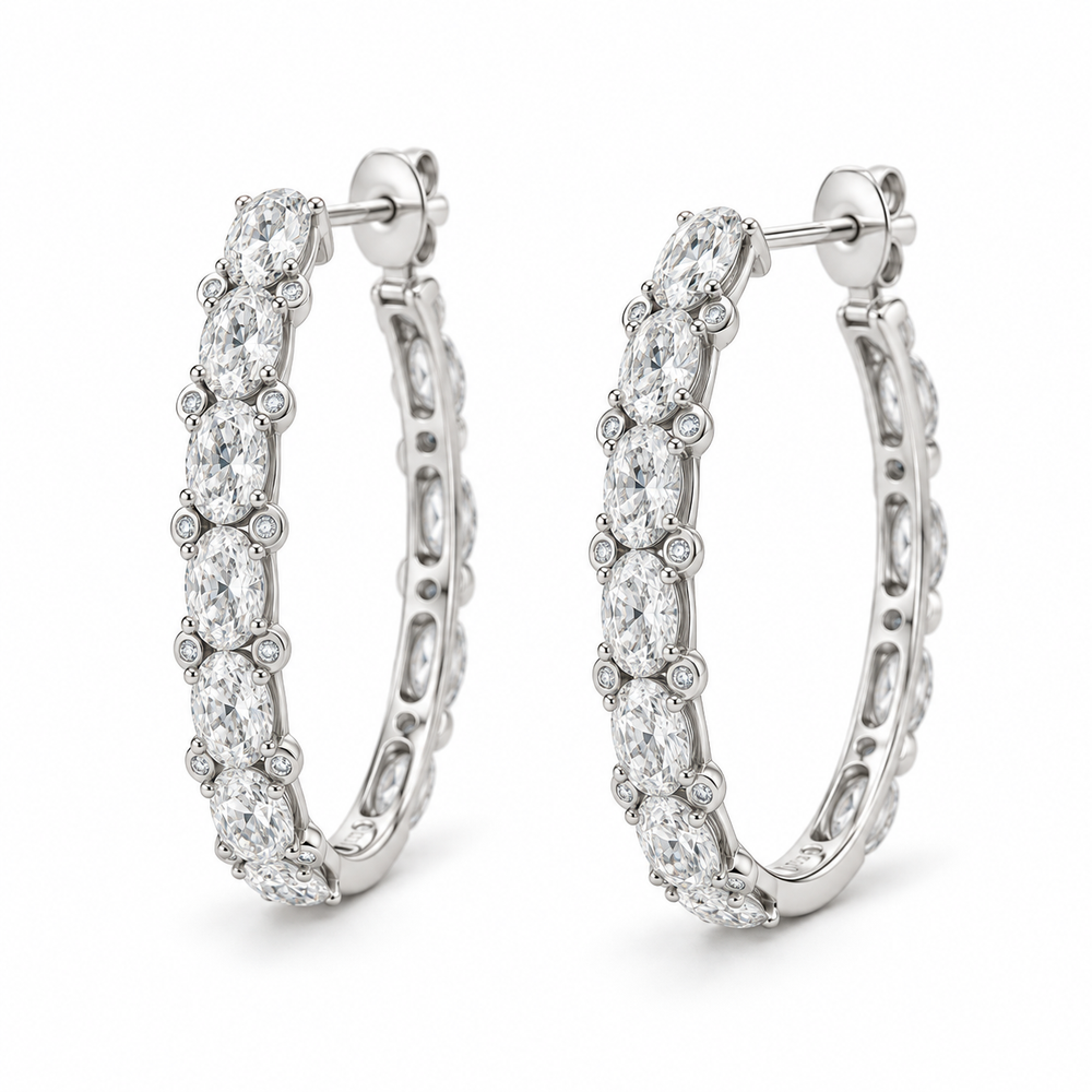 Oval & Round Accent Lab Diamond Hoops - 3.82 CTW in white metal — design rendering
