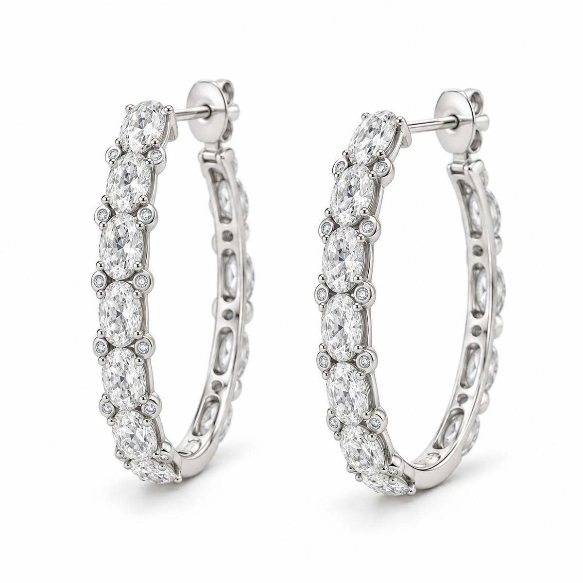 Oval & Round Accent Lab Diamond Hoops - 3.82 CTW in white metal — design rendering