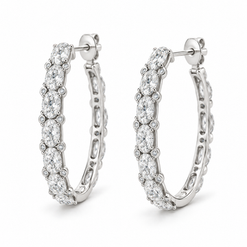Oval & Round Accent Lab Diamond Hoops - 3.82 CTW in white metal — design rendering