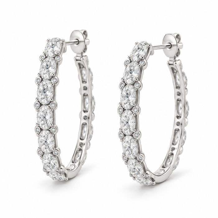 Oval & Round Accent Lab Diamond Hoops - 3.82 CTW in white metal — design rendering