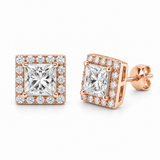 Princess Halo Lab Diamond Stud Earrings - 1.20 CTW in 14K Rose Gold — design rendering