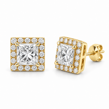 Princess Halo Lab Diamond Stud Earrings - 1.20 CTW in 14K Yellow Gold — design rendering