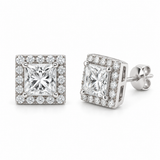 Princess Halo Lab Diamond Stud Earrings - 1.20 CTW in white metal — design rendering