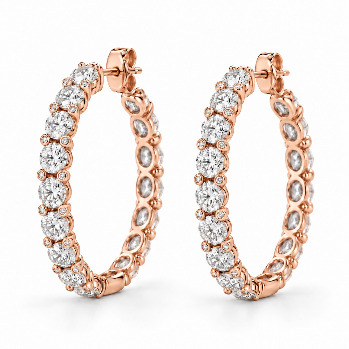 Round Accent Lab Diamond Hoops - 4.31 CTW in 14K Rose Gold — design rendering