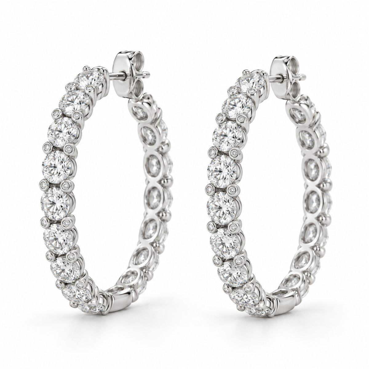 Round Accent Lab Diamond Hoops - 4.31 CTW in white metal — design rendering
