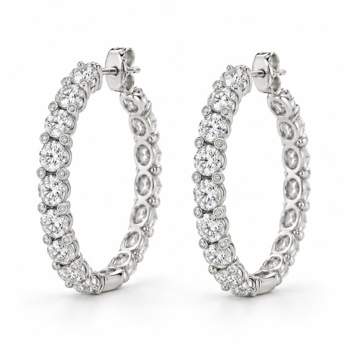 Round Accent Lab Diamond Hoops - 4.31 CTW in white metal — design rendering