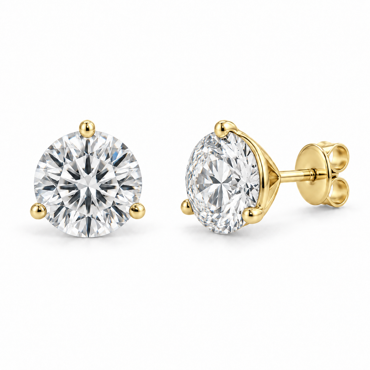 Three-Prong Martini Lab Diamond Stud Earrings - 1.50 CTW in 14K Yellow Gold — design rendering