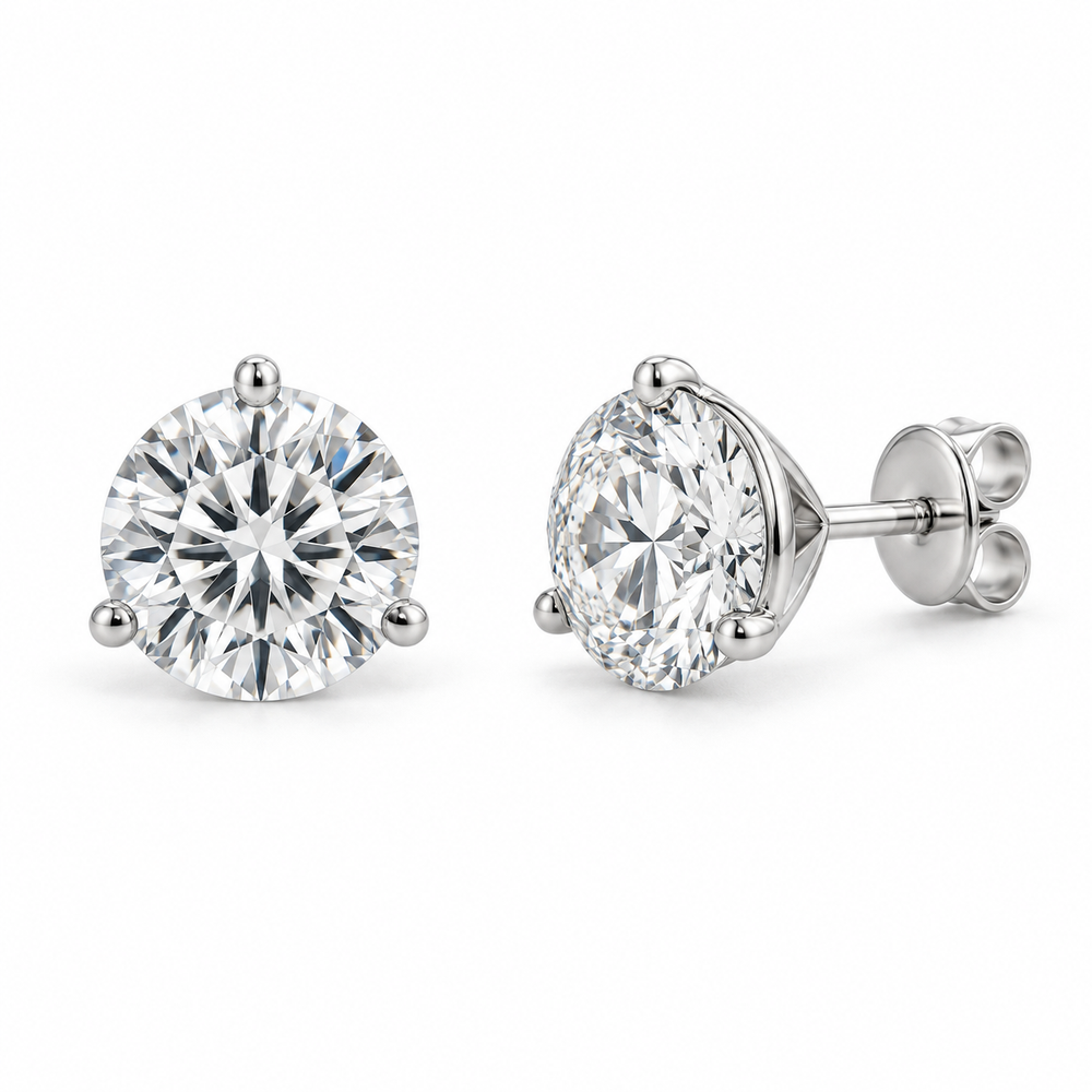 Three-Prong Martini Lab Diamond Stud Earrings - 1.50 CTW in white metal — design rendering