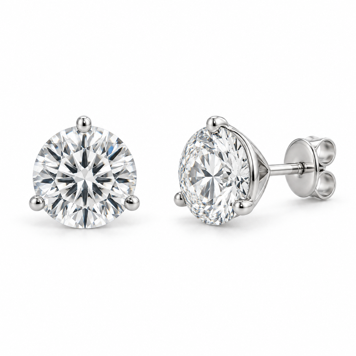 Three-Prong Martini Lab Diamond Stud Earrings - 1.50 CTW in white metal — design rendering