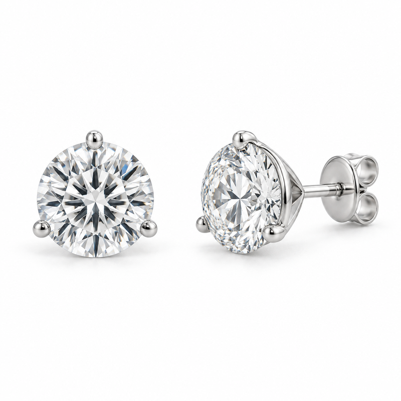 Three-Prong Martini Lab Diamond Stud Earrings - 1.50 CTW in white metal — design rendering