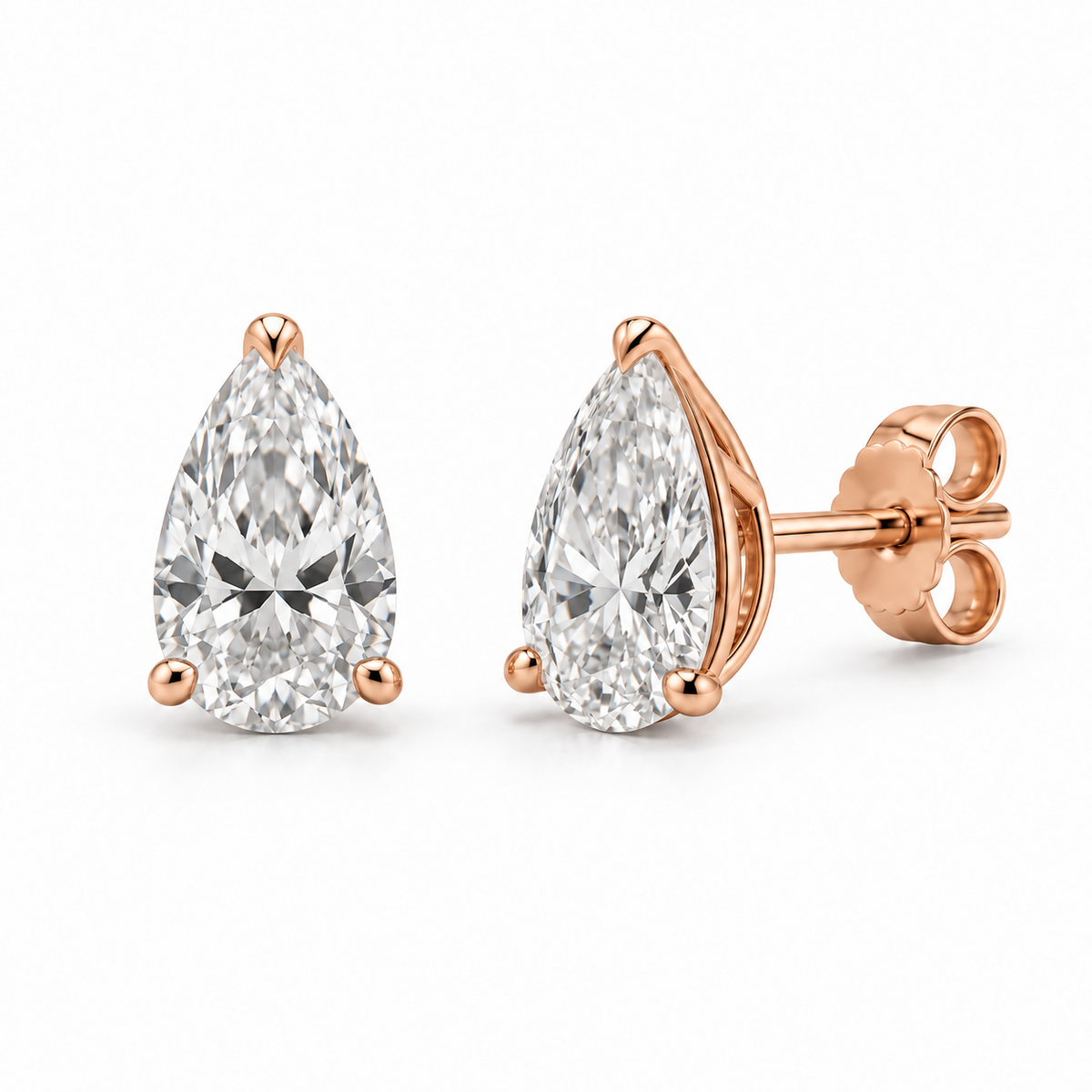 Pear Solitaire Lab Diamond Stud Earrings - 1 CTW in 14K Rose Gold — design rendering